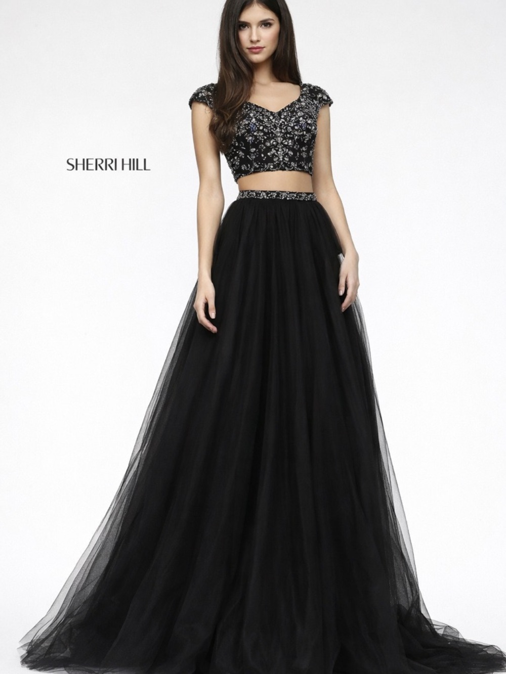 Sherri Hill Black 2 pc Evening Gown with beading nwt